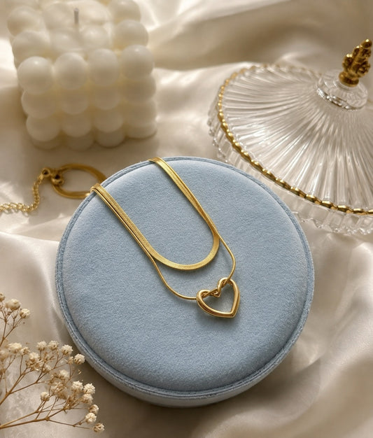 c Anti-Tarnish Heart Necklace | Gold Layered Snake Chain Necklace for Women