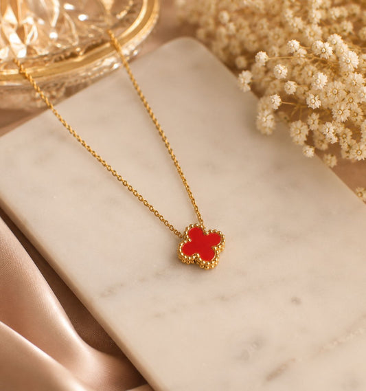 Red Clover Stainless Steel Pendant Necklace for Women Gold Anti-Tarnish Jewellery