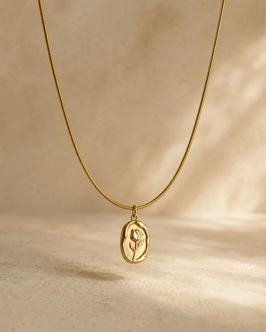 Gold Rose Stainless Steel Pendant Necklace for Women  Anti-Tarnish Necklace