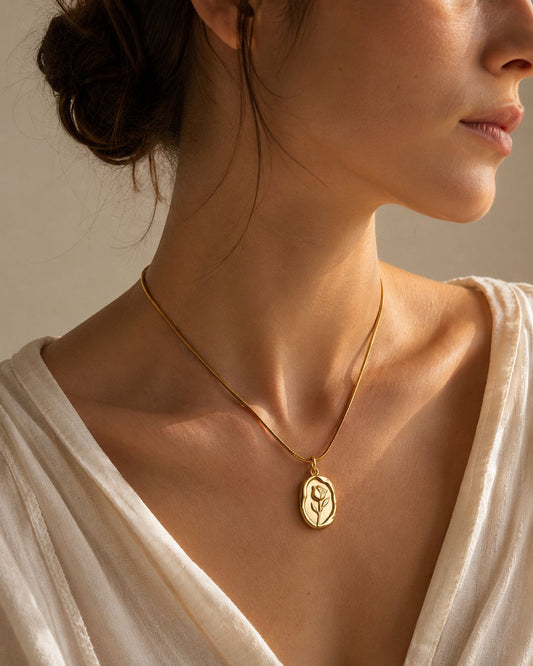 Gold Rose Stainless Steel Pendant Necklace for Women  Anti-Tarnish Necklace