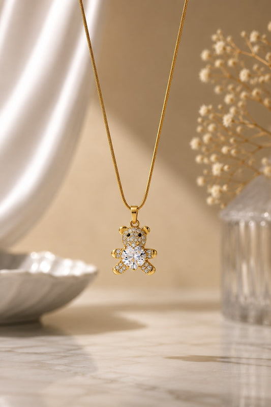 Teddy Bear Stainless Steel Pendant Necklace for Women Anti-Tarnish Jewelry