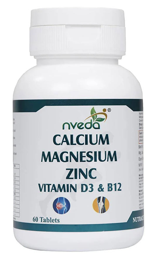 Nveda Calcium Magnesium Zinc Vitamin D3 & B12 Tablets -60 tabs - Pack of 1