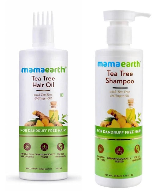 Mamaearth Tea Tree Anti Dandruff Shampoo + Hair Oil For Dandruff Free Hair Combo -250