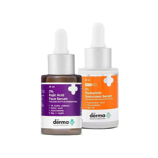 The Derma Co Bye Bye Pigmentation -combo (2% Kojic Acid Face Serum:-30 ml 1% Hyaluronic Sunscreen Serum:30 ml)