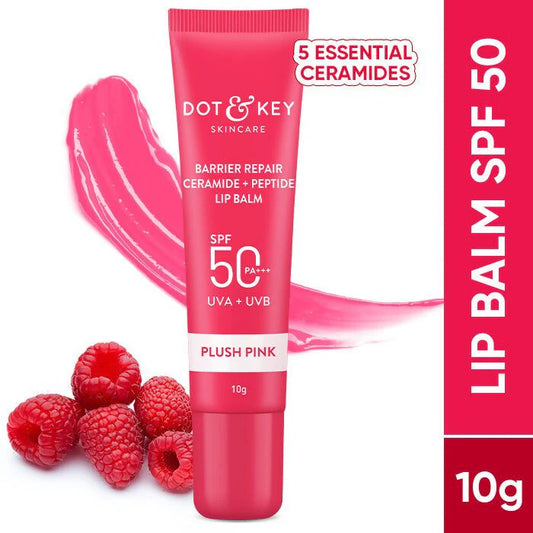 Dot & Key Barrier Repair Ceramide & Peptide SPF 50 Lip Balm - Plush Pink, UVA+UVB -10 gm