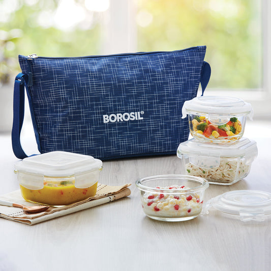 Borosil Indigo Daisy Lunchbox