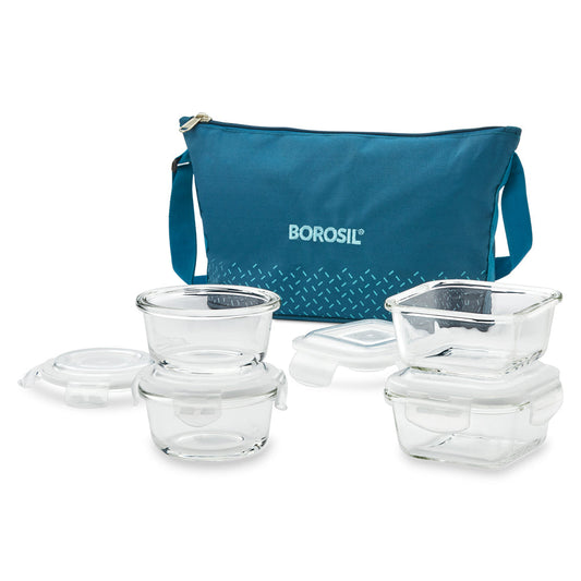 Borosil Teal Daisy Glass Lunchbox