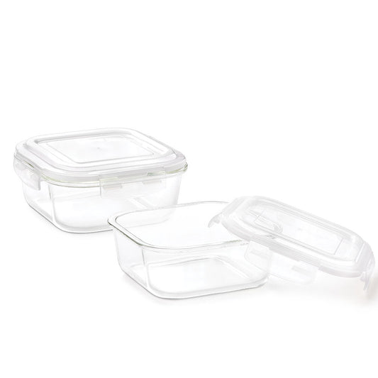 Borosil Pride Glass Lunch Box, Square x 2 (Tall Bag)