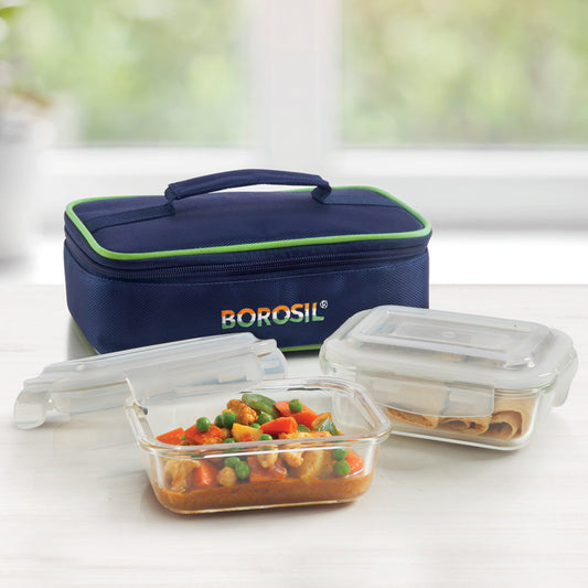 Borosil Pride Glass Lunchbox, Rectangular x 2