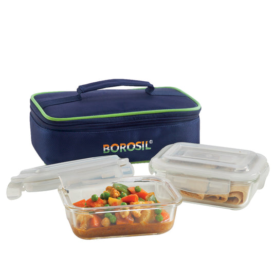 Borosil Pride Glass Lunchbox, Rectangular x 2