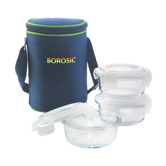 Borosil Pride Glass Lunch Box, Round x 3