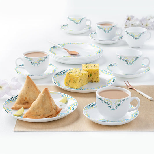 Larah by Borosil Mia Snack Set w Cups & Saucers