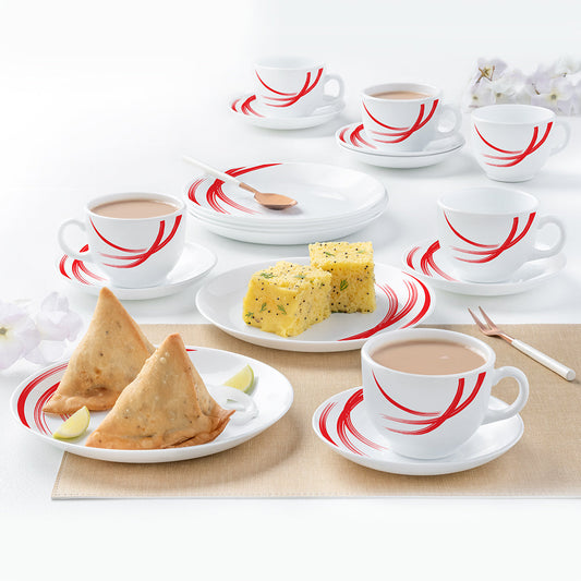 Larah by Borosil Red Stella Snack Set w Cups n Saucer