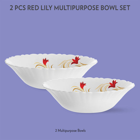 Larah by Borosil Red Lily Multipurpose Bowl