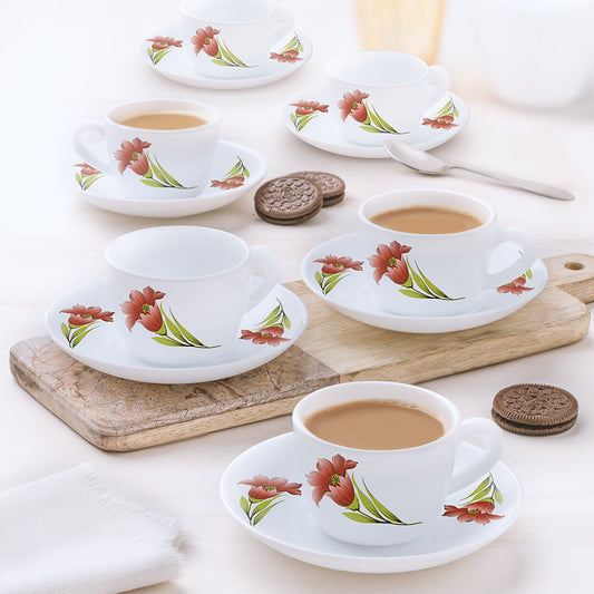 Larah by Borosil Red Iris Cup n Saucer Set