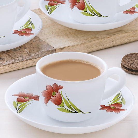 Larah by Borosil Red Iris Cup n Saucer Set