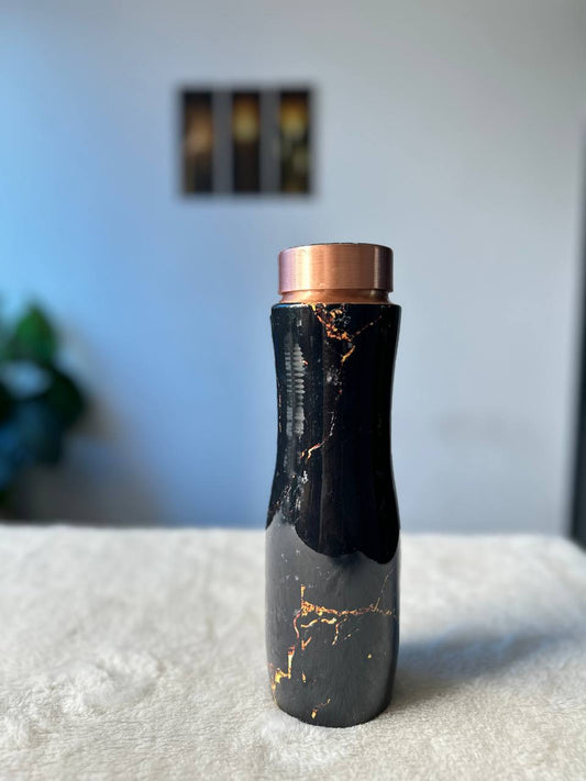 Meenakari Print Curve Black Copper Water Bottle - 1 Ltr