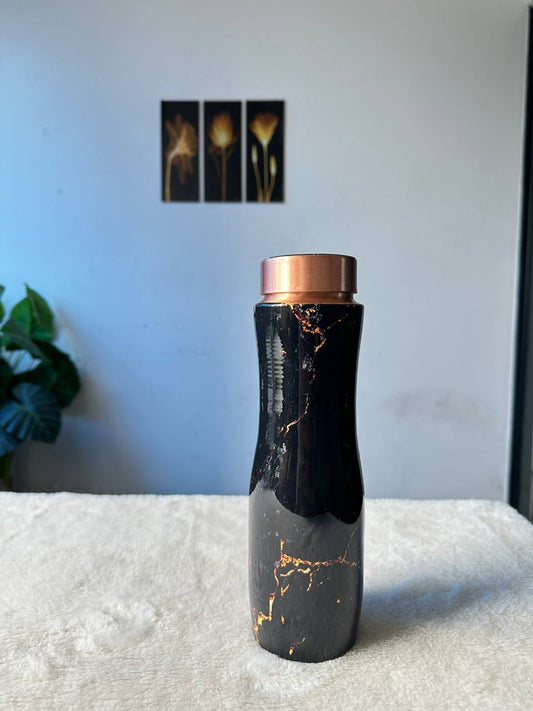 Meenakari Print Curve Black Copper Water Bottle - 1 Ltr