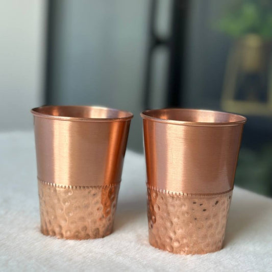 Halh hammer And Half Plain Copper Water Glass - 300ml -  Pack of 2