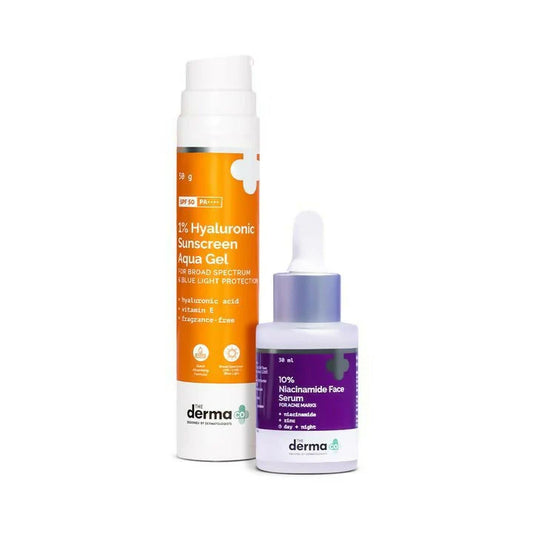 The Derma Co-Combo (10 % Niachinamide Face Serum:-30 ml 1 % Hyaluronic Sunscreen Aqua Gel: 50 gm)