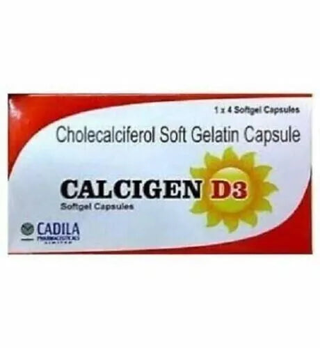 CADILA Calcigen D3 (Vitamin D3 - Cholecalciferol) 60000 IU - Pack of 5 * 4 Capsules