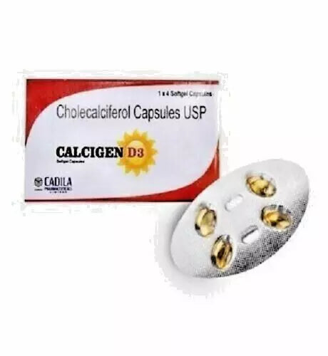 CADILA Calcigen D3 (Vitamin D3 - Cholecalciferol) 60000 IU - Pack of 5 * 4 Capsules