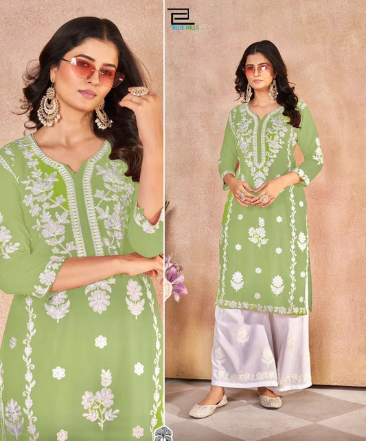 Heavy Rayon With Embroidery Work Long Kurti With Palazzo For Women's 13-IN