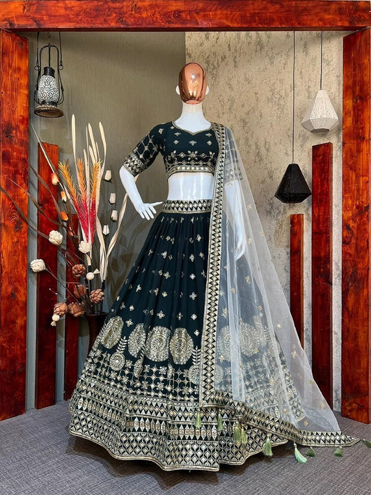 Women's Faux Georgette Wine Bridal Lehenga Choli With Dupatta LG