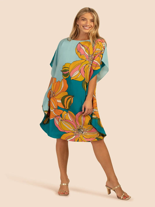 Lounge Wear Floral Printed Knee Length Soft Silk Crepe Kaftan Top J5780