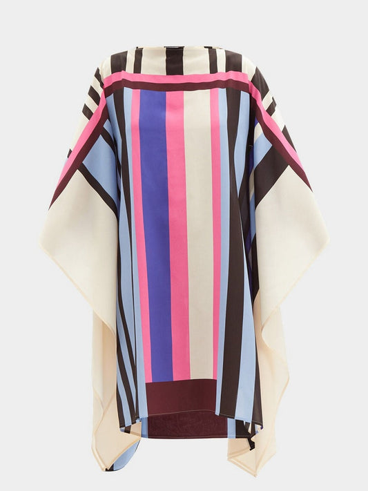 Boat Neck Stripe Print Mini Kaftan Dress J5649