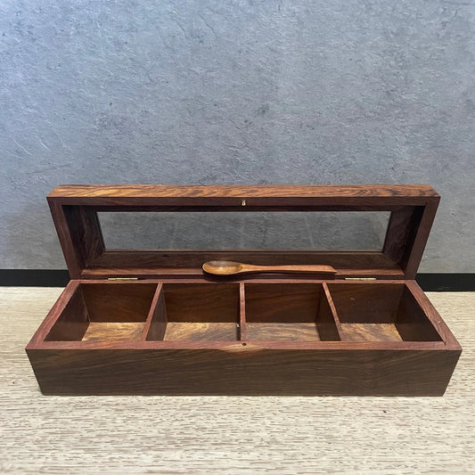 Wooden Multi-Utility Spice Box - Long Rectangular (4 Sections)