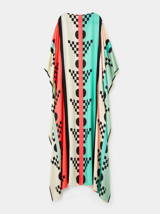 Geometric Printed Style Satin Silk Kaftan J5650