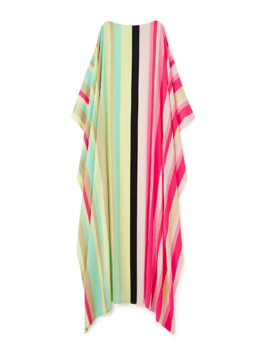 Silk Crepe Stripe Printed Kaftan Top J5688