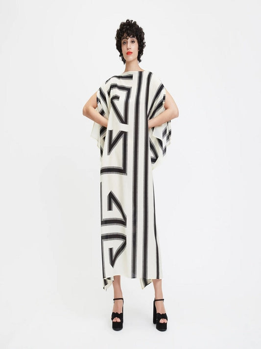 Modern Wear French Moss White & Black Kaftan Dress J5689