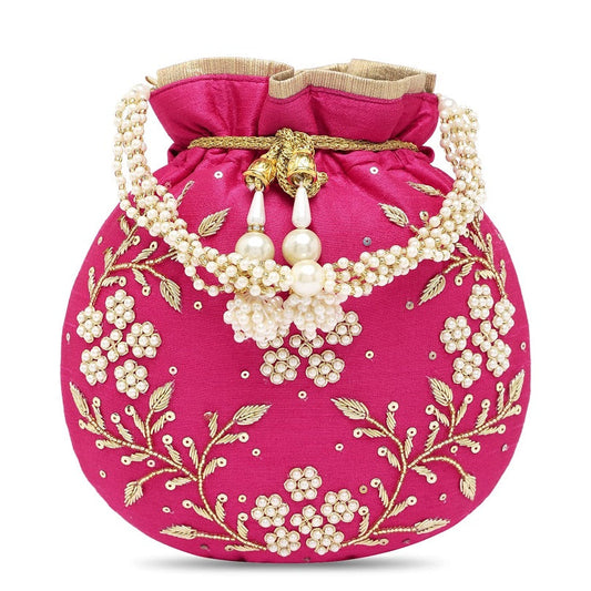 Rani Pink Embroidered Women Potli bag