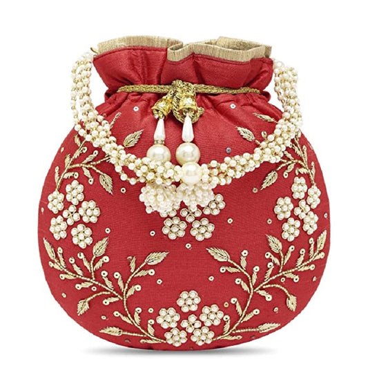 Red Embroidered Women Potli bag