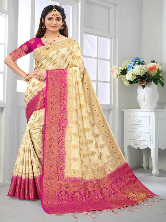 Soft Banarsi Silk Pure Golden Jari Design Work Saree
