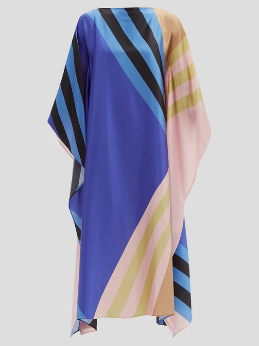 Striped Printed Lounge Wear Soft Satin Silk Kaftan J5651