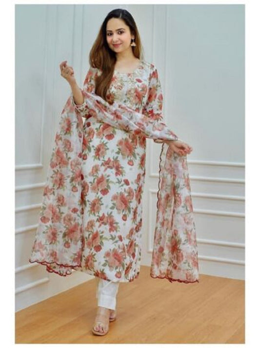 Multi Color Flower Printed Dress For Women & Girls Wear Top Bottom Dupatta Shalwar Suit AK