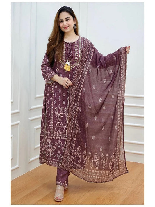 Muslin Silk Multi Color Digital Print And Embroidery Mirror Work Readymade Full Dress AK