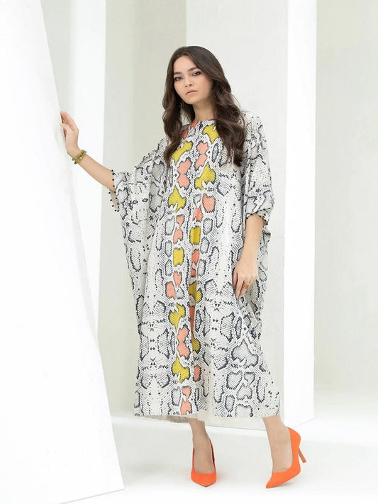 Soft Satin Silk Printed Calf Length Kaftan J5761