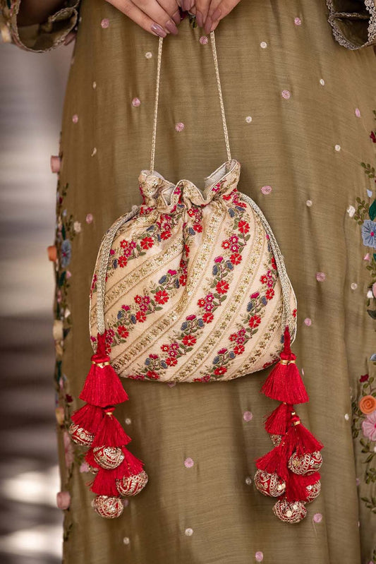 Multicolor Embroidered silk Potli bag Drawstring Indian Potli Bag