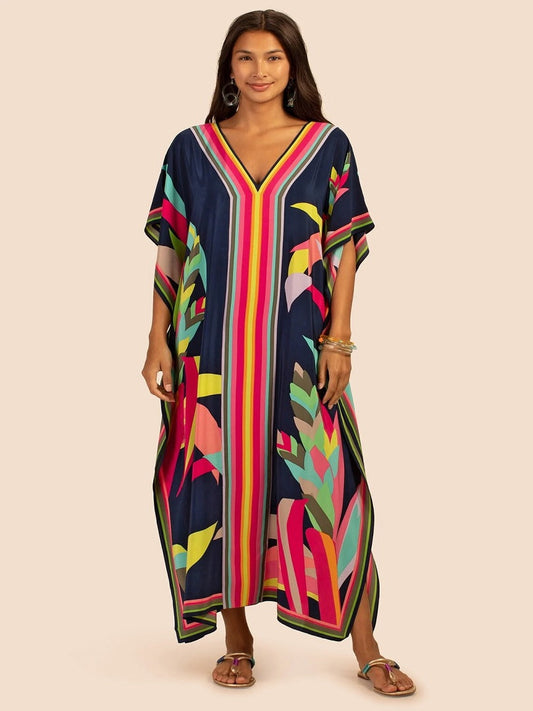 Plus Size Silk Crepe Kaftan Dress Caftan Maxi Beach Dresses J5680