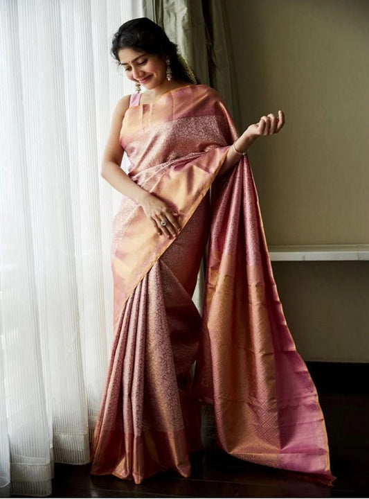 Peach Kanchipuram Silk Saree