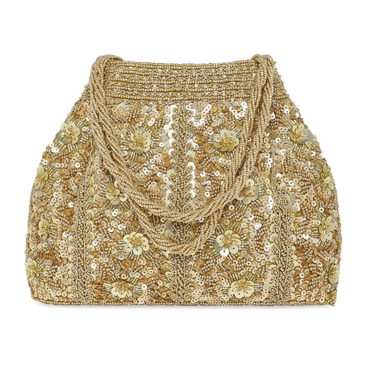 Gold Potli Bag for Women Evening Wristlet Handbag Stylish Bridal Purse