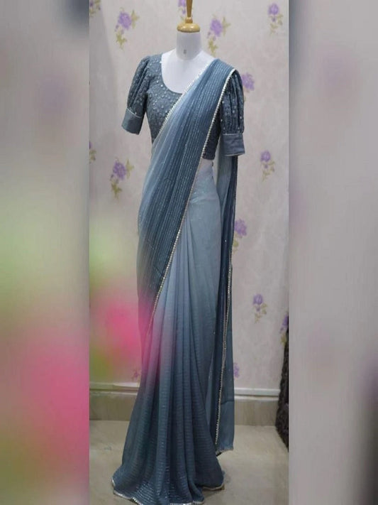 Pure Georgette with Fancy Lace Border Saree