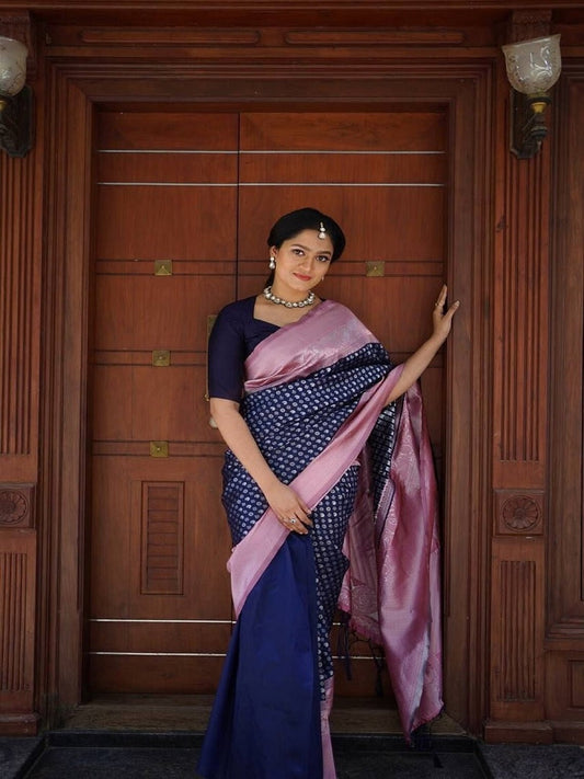 Navy Blue Color Soft Banarasi Silk Saree