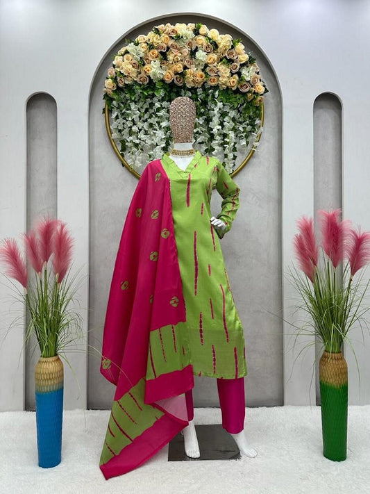 Taffeta Silk Digital Print Salwar Kameez With Dupatta