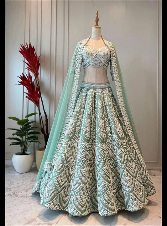 Light Color Taffeta Silk Sequence Cording Work Designer Lehenga Choli Bridal Wear Lengha Blouse With Dupatta LG