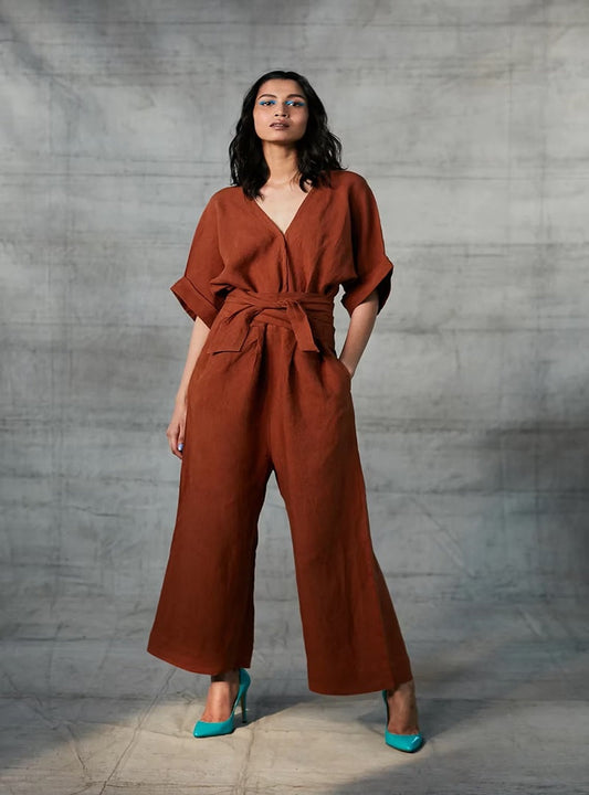 Cinnamon Linen Jumpsuit For Women